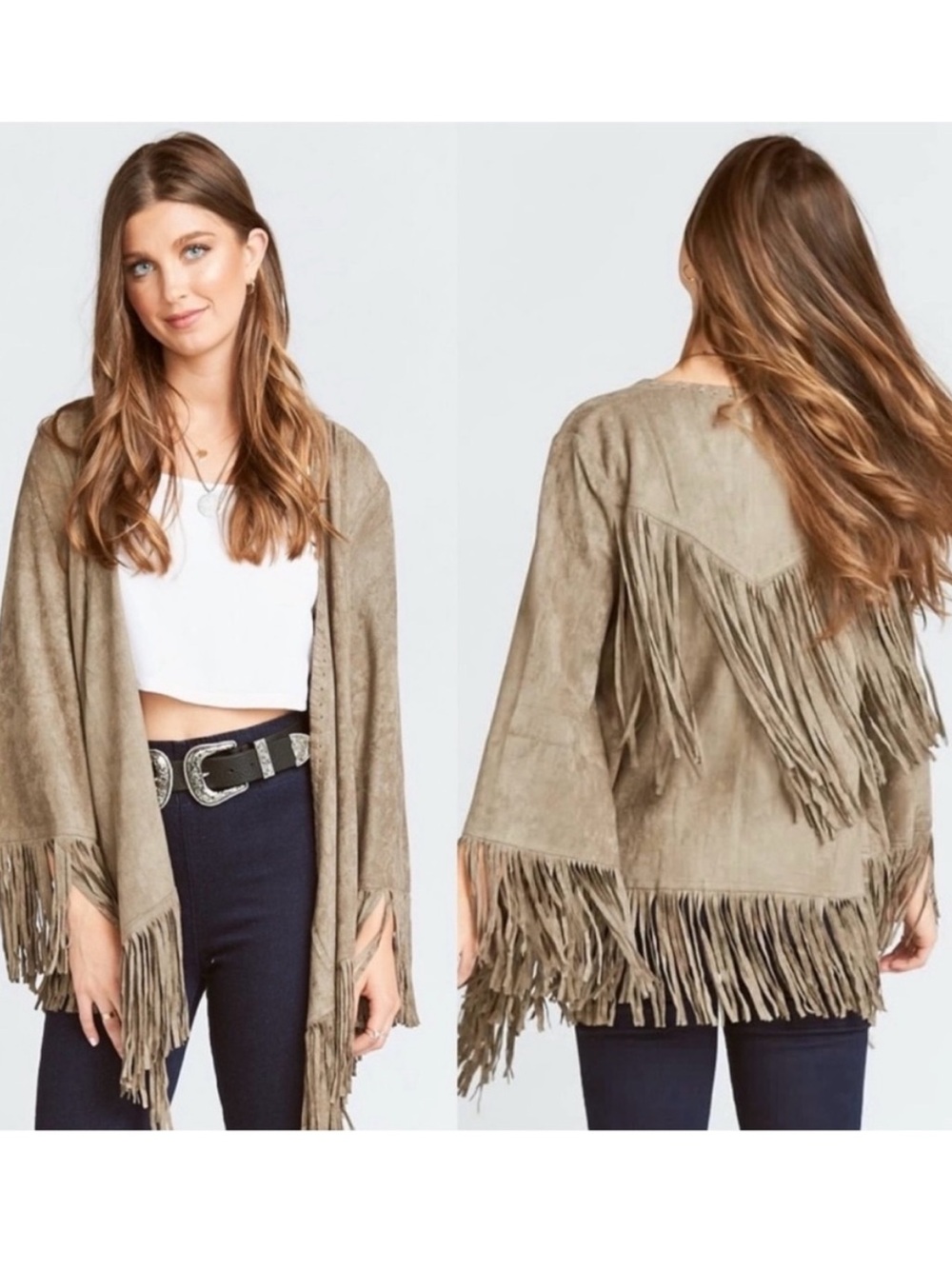 Show Me Your MuMu NEW Marfa Fringed Jacket Faux Suede Tan Womens Small Bohemian
